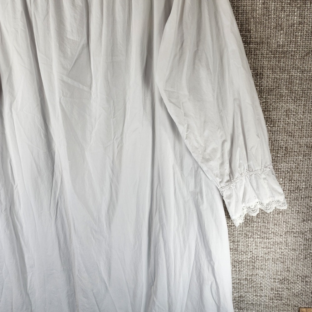 Cottagecore White Cotton Woven Nightgown Womens XXL Lace Ruffle Crisp EUC - Picture 9 of 11